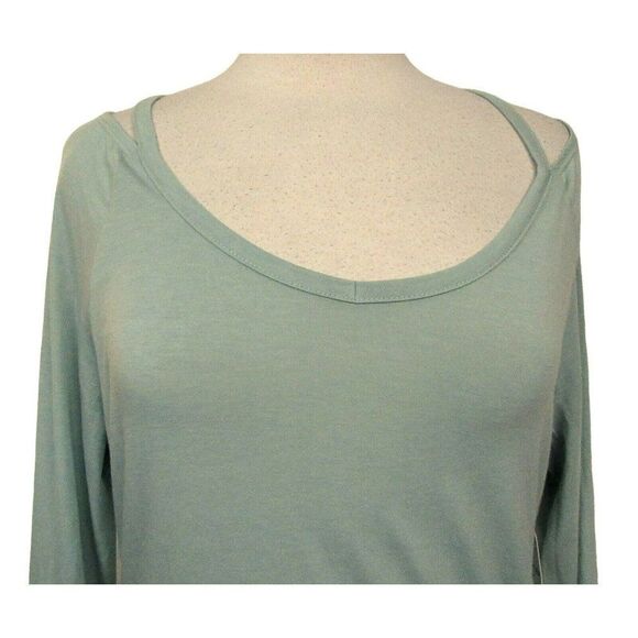 Layer 8 Pullover Top LS Hi-Low Shoulder Cut-Out Tee GreenJuniper Sz S NEW - Picture 4 of 7
